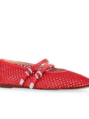 Woven Red Mary Jane Flats with Double Straps